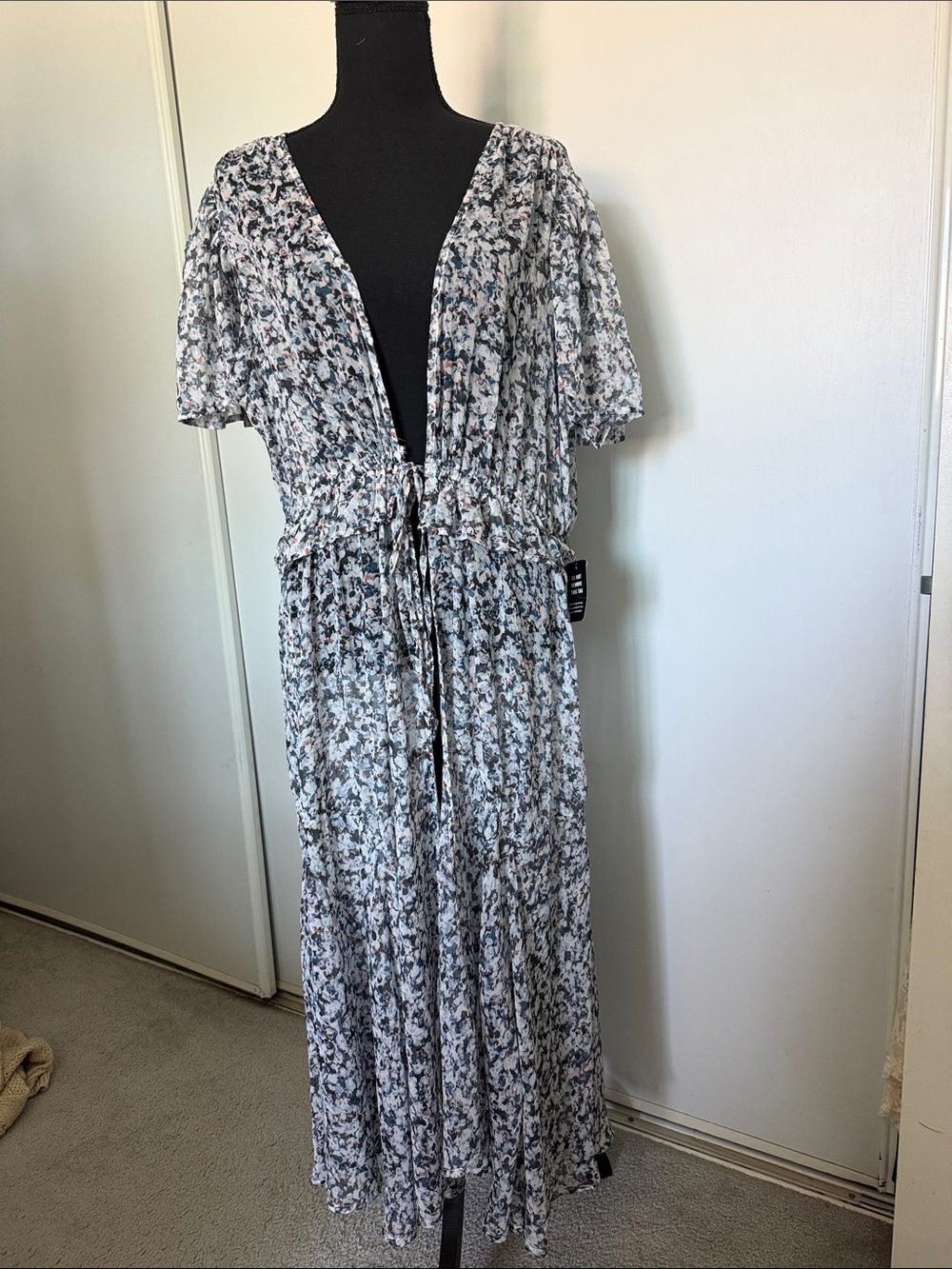 Express - Floral Tie-Waist Maxi Kimono | Sz L